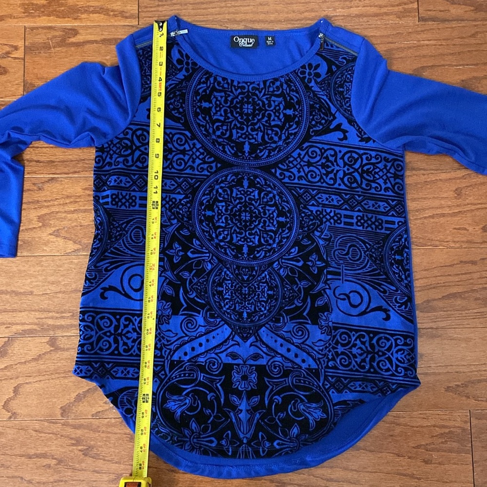 Onque Casual blue/blk longsleeves Tunic sweater -size Medium - Picture 11 of 11